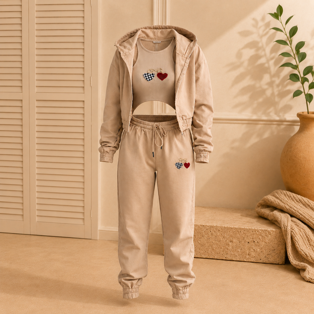 Heart-shaped Print Sports And Leisure Three-piece Suit