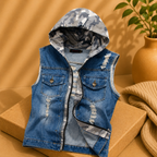 Men's ripped denim vest hooded